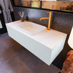 MONDIAZ ERIN 120cm badmeubel onderkast kleur Clay met 1 lade. Wastafel RIDGE midden 1 kraangat kleur Talc.