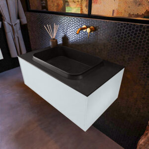 MONDIAZ ERIN 80cm badmeubel onderkast kleur Clay met 1 lade. Wastafel RIDGE midden 0 kraangaten kleur Urban.