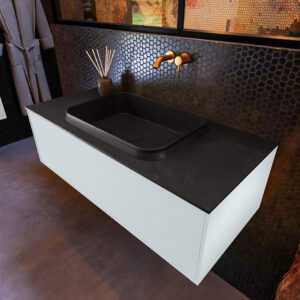 MONDIAZ ERIN 100cm badmeubel onderkast kleur Clay met 1 lade. Wastafel RIDGE midden 0 kraangaten kleur Urban.