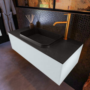 MONDIAZ ERIN 100cm badmeubel onderkast kleur Clay met 1 lade. Wastafel RIDGE midden 1 kraangat kleur Urban.