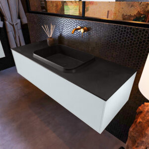 MONDIAZ ERIN 120cm badmeubel onderkast kleur Clay met 1 lade. Wastafel RIDGE midden 0 kraangaten kleur Urban.