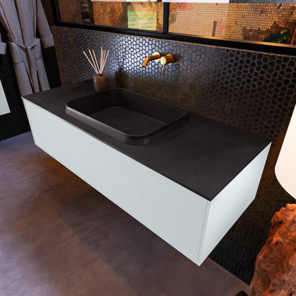 MONDIAZ ERIN 120cm badmeubel onderkast kleur Clay met 1 lade. Wastafel RIDGE midden 0 kraangaten kleur Urban.