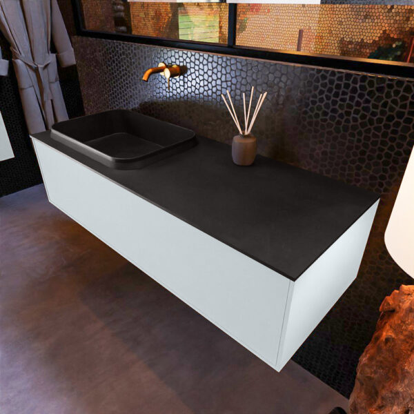 MONDIAZ ERIN 120cm badmeubel onderkast kleur Clay met 1 lade. Wastafel RIDGE links 0 kraangaten kleur Urban.