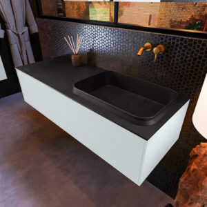 MONDIAZ ERIN 120cm badmeubel onderkast kleur Clay met 1 lade. Wastafel RIDGE rechts 0 kraangaten kleur Urban.