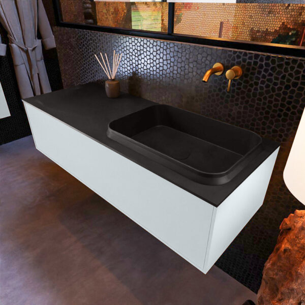 MONDIAZ ERIN 120cm badmeubel onderkast kleur Clay met 1 lade. Wastafel RIDGE rechts 0 kraangaten kleur Urban.