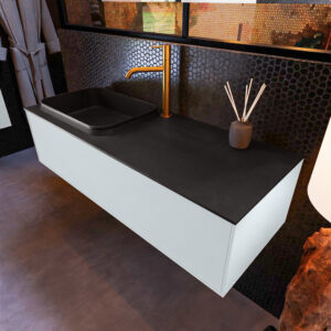 MONDIAZ ERIN 120cm badmeubel onderkast kleur Clay met 1 lade. Wastafel RIDGE links 1 kraangat kleur Urban.