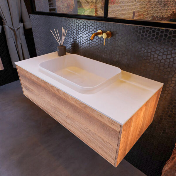 MONDIAZ ERIN 100cm badmeubel onderkast kleur Dark_brown_grey met 1 lade. Wastafel RIDGE midden 0 kraangaten kleur Talc.