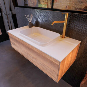 MONDIAZ ERIN 100cm badmeubel onderkast kleur Dark_brown_grey met 1 lade. Wastafel RIDGE midden 1 kraangat kleur Talc.