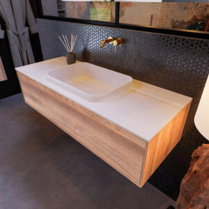 MONDIAZ ERIN 120cm badmeubel onderkast kleur Dark_brown_grey met 1 lade. Wastafel RIDGE midden 0 kraangaten kleur Talc.