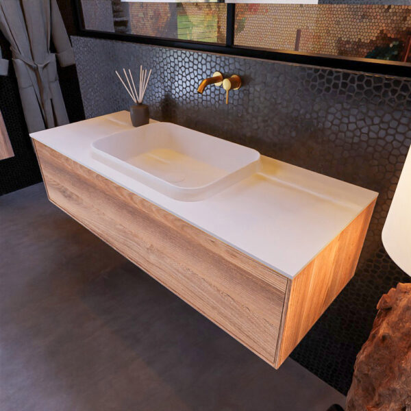 MONDIAZ ERIN 120cm badmeubel onderkast kleur Dark_brown_grey met 1 lade. Wastafel RIDGE midden 0 kraangaten kleur Talc.
