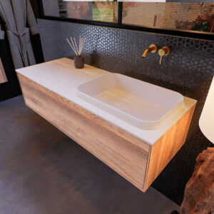 MONDIAZ ERIN 120cm badmeubel onderkast kleur Dark_brown_grey met 1 lade. Wastafel RIDGE rechts 0 kraangaten kleur Talc.