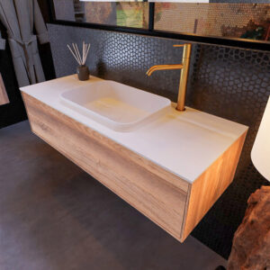 MONDIAZ ERIN 120cm badmeubel onderkast kleur Dark_brown_grey met 1 lade. Wastafel RIDGE midden 1 kraangat kleur Talc.