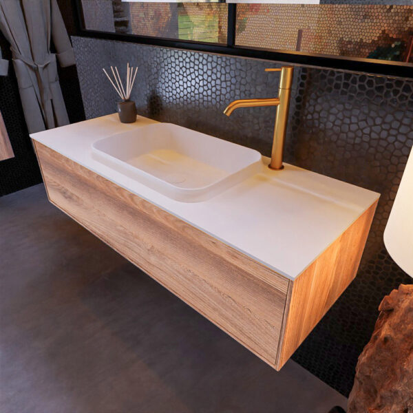 MONDIAZ ERIN 120cm badmeubel onderkast kleur Dark_brown_grey met 1 lade. Wastafel RIDGE midden 1 kraangat kleur Talc.