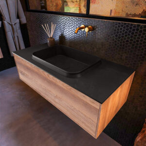 MONDIAZ ERIN 100cm badmeubel onderkast kleur Dark_brown_grey met 1 lade. Wastafel RIDGE midden 0 kraangaten kleur Urban.