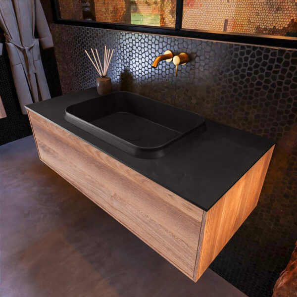 MONDIAZ ERIN 100cm badmeubel onderkast kleur Dark_brown_grey met 1 lade. Wastafel RIDGE midden 0 kraangaten kleur Urban.