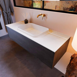MONDIAZ ERIN 120cm badmeubel onderkast kleur Dark_brown met 1 lade. Wastafel RIDGE midden 0 kraangaten kleur Talc.
