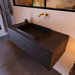 MONDIAZ ERIN 100cm badmeubel onderkast kleur Dark_brown met 1 lade. Wastafel RIDGE midden 0 kraangaten kleur Urban.