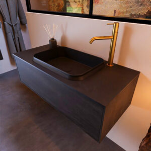 MONDIAZ ERIN 100cm badmeubel onderkast kleur Dark_brown met 1 lade. Wastafel RIDGE midden 1 kraangat kleur Urban.