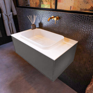 MONDIAZ ERIN 80cm badmeubel onderkast kleur Dark_grey met 1 lade. Wastafel RIDGE midden 0 kraangaten kleur Talc.