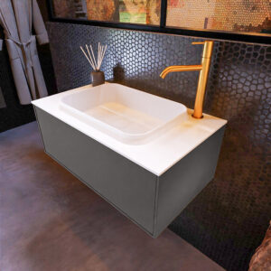MONDIAZ ERIN 80cm badmeubel onderkast kleur Dark_grey met 1 lade. Wastafel RIDGE midden 1 kraangat kleur Talc.