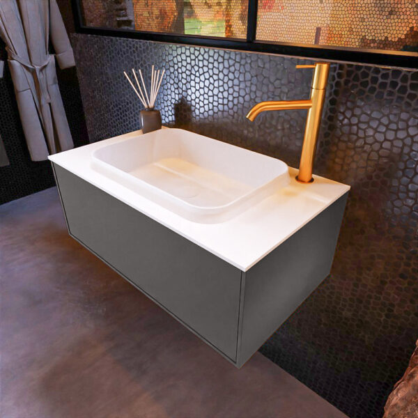 MONDIAZ ERIN 80cm badmeubel onderkast kleur Dark_grey met 1 lade. Wastafel RIDGE midden 1 kraangat kleur Talc.