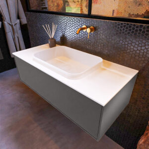 MONDIAZ ERIN 100cm badmeubel onderkast kleur Dark_grey met 1 lade. Wastafel RIDGE midden 0 kraangaten kleur Talc.