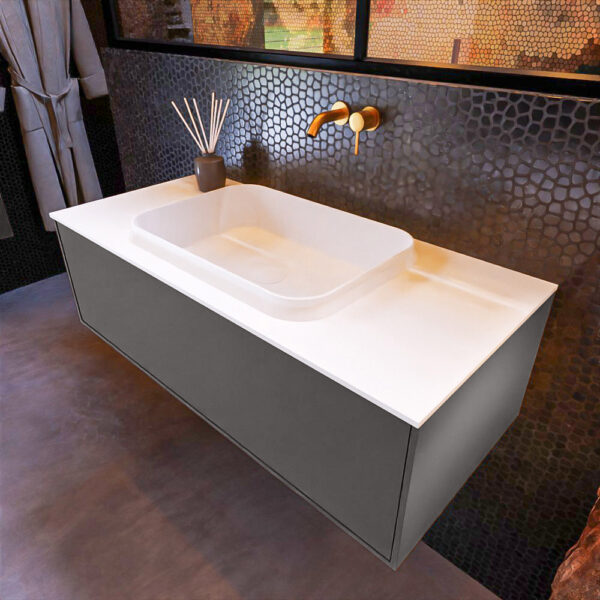 MONDIAZ ERIN 100cm badmeubel onderkast kleur Dark_grey met 1 lade. Wastafel RIDGE midden 0 kraangaten kleur Talc.