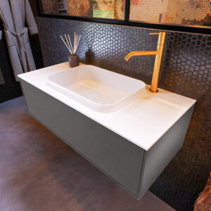 MONDIAZ ERIN 100cm badmeubel onderkast kleur Dark_grey met 1 lade. Wastafel RIDGE midden 1 kraangat kleur Talc.