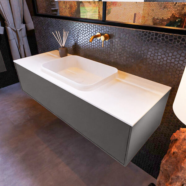 MONDIAZ ERIN 120cm badmeubel onderkast kleur Dark_grey met 1 lade. Wastafel RIDGE midden 0 kraangaten kleur Talc.