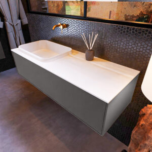 MONDIAZ ERIN 120cm badmeubel onderkast kleur Dark_grey met 1 lade. Wastafel RIDGE links 0 kraangaten kleur Talc.