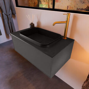 MONDIAZ ERIN 80cm badmeubel onderkast kleur Dark_grey met 1 lade. Wastafel RIDGE midden 1 kraangat kleur Urban.