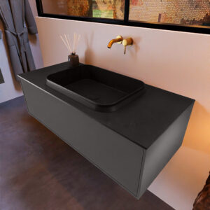 MONDIAZ ERIN 100cm badmeubel onderkast kleur Dark_grey met 1 lade. Wastafel RIDGE midden 0 kraangaten kleur Urban.