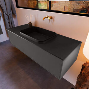 MONDIAZ ERIN 120cm badmeubel onderkast kleur Dark_grey met 1 lade. Wastafel RIDGE midden 0 kraangaten kleur Urban.