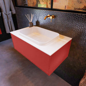 MONDIAZ ERIN 80cm badmeubel onderkast kleur Fire met 1 lade. Wastafel RIDGE midden 0 kraangaten kleur Talc.