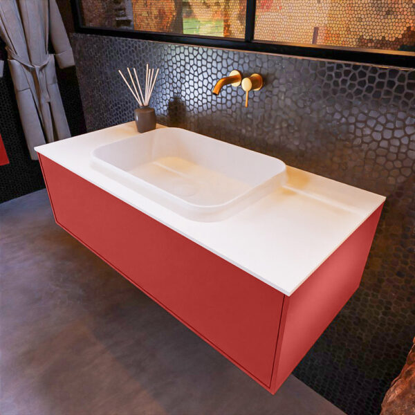 MONDIAZ ERIN 100cm badmeubel onderkast kleur Fire met 1 lade. Wastafel RIDGE midden 0 kraangaten kleur Talc.