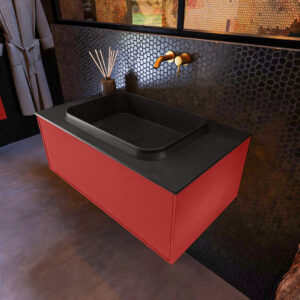 MONDIAZ ERIN 80cm badmeubel onderkast kleur Fire met 1 lade. Wastafel RIDGE midden 0 kraangaten kleur Urban.
