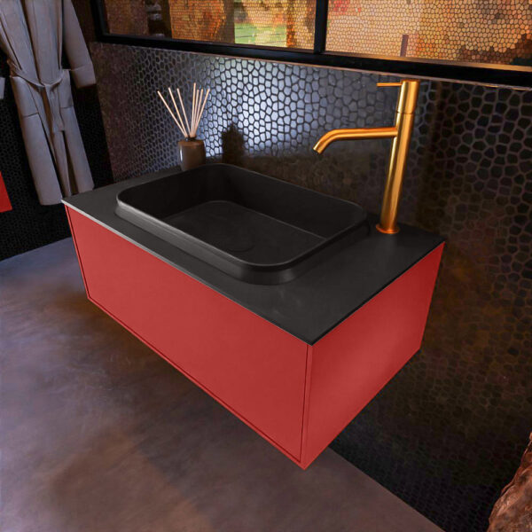 MONDIAZ ERIN 80cm badmeubel onderkast kleur Fire met 1 lade. Wastafel RIDGE midden 1 kraangat kleur Urban.