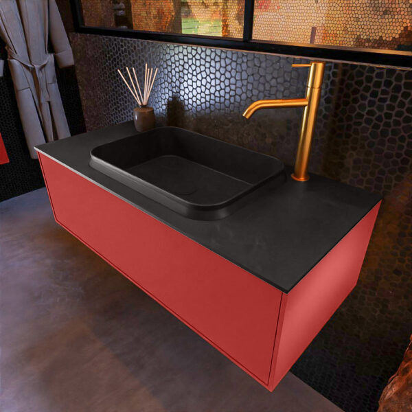 MONDIAZ ERIN 100cm badmeubel onderkast kleur Fire met 1 lade. Wastafel RIDGE midden 1 kraangat kleur Urban.
