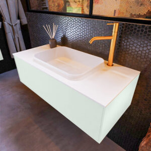 MONDIAZ ERIN 100cm badmeubel onderkast kleur Greey met 1 lade. Wastafel RIDGE midden 1 kraangat kleur Talc.