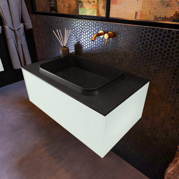 MONDIAZ ERIN 80cm badmeubel onderkast kleur Greey met 1 lade. Wastafel RIDGE midden 0 kraangaten kleur Urban.