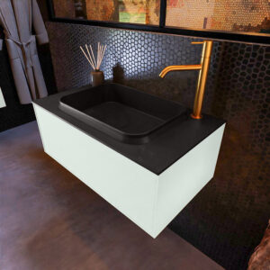 MONDIAZ ERIN 80cm badmeubel onderkast kleur Greey met 1 lade. Wastafel RIDGE midden 1 kraangat kleur Urban.