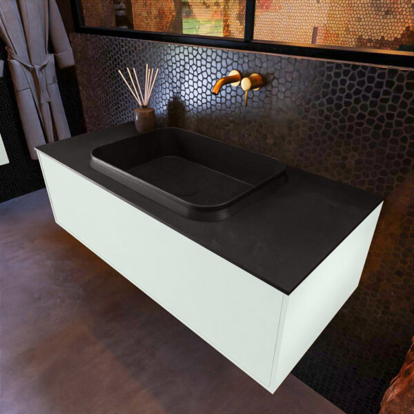 MONDIAZ ERIN 100cm badmeubel onderkast kleur Greey met 1 lade. Wastafel RIDGE midden 0 kraangaten kleur Urban.