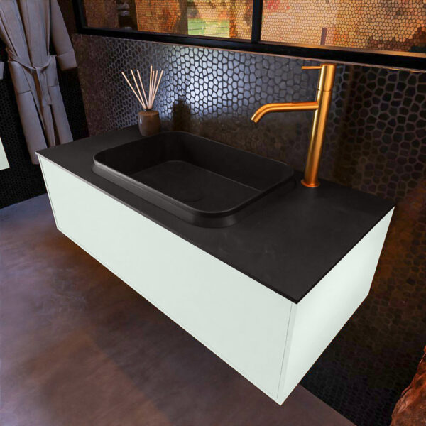 MONDIAZ ERIN 100cm badmeubel onderkast kleur Greey met 1 lade. Wastafel RIDGE midden 1 kraangat kleur Urban.
