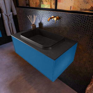 MONDIAZ ERIN 80cm badmeubel onderkast kleur Jeans met 1 lade. Wastafel RIDGE midden 0 kraangaten kleur Urban.