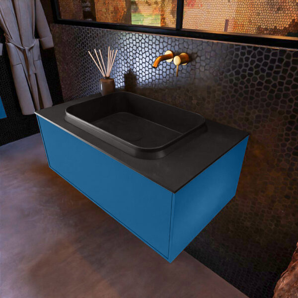 MONDIAZ ERIN 80cm badmeubel onderkast kleur Jeans met 1 lade. Wastafel RIDGE midden 0 kraangaten kleur Urban.