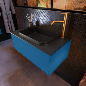 MONDIAZ ERIN 80cm badmeubel onderkast kleur Jeans met 1 lade. Wastafel RIDGE midden 1 kraangat kleur Urban.