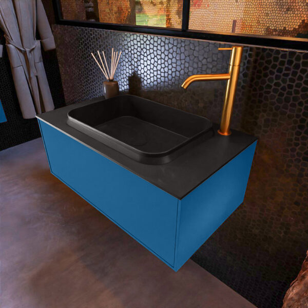 MONDIAZ ERIN 80cm badmeubel onderkast kleur Jeans met 1 lade. Wastafel RIDGE midden 1 kraangat kleur Urban.