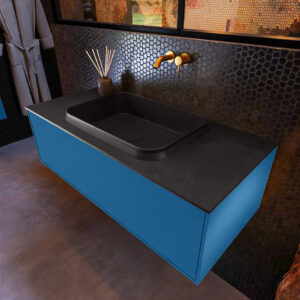 MONDIAZ ERIN 100cm badmeubel onderkast kleur Jeans met 1 lade. Wastafel RIDGE midden 0 kraangaten kleur Urban.