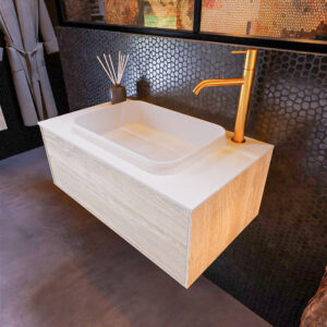 MONDIAZ ERIN 80cm badmeubel onderkast kleur Light_brown_grey met 1 lade. Wastafel RIDGE midden 1 kraangat kleur Talc.