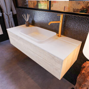 MONDIAZ ERIN 120cm badmeubel onderkast kleur Light_brown_grey met 1 lade. Wastafel RIDGE midden 1 kraangat kleur Talc.